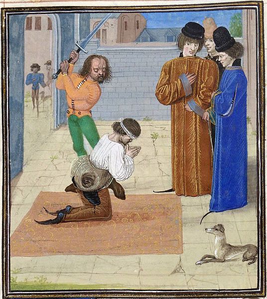The execution of Robert Tresilian, as depicted in Jean Froissart's Chroniques. Date 15th century