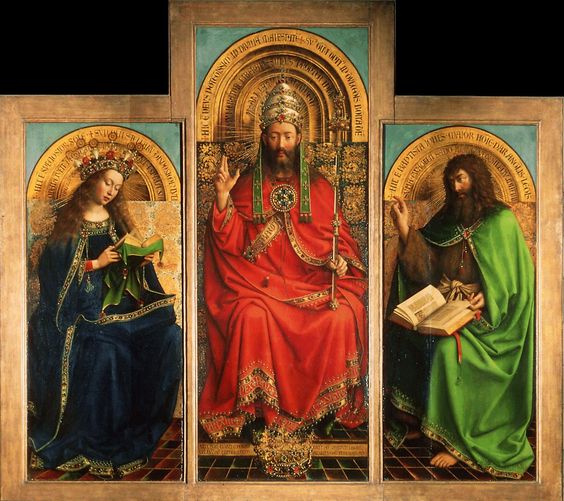 God, the Virgin Mary and St. John the Baptist. Ghent Altarpiece by Hubert and Jan van Eyck, 1432