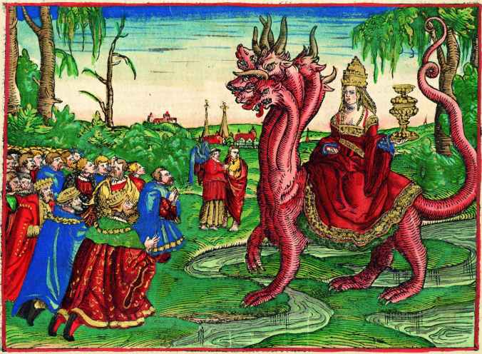 "Whore of Babylon", illustration from Martin Luther's 1534. Workshop of Lucas Cranach.