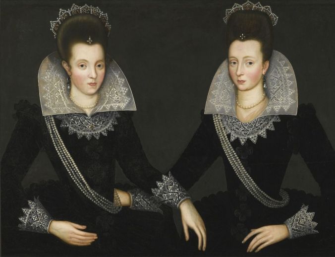 circle of robert peake the elder portrait of two sisters, probably anne of denmark 1592