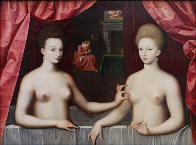 "Gabrielle d'Estrées and her sister" by unknown artist, 1594.